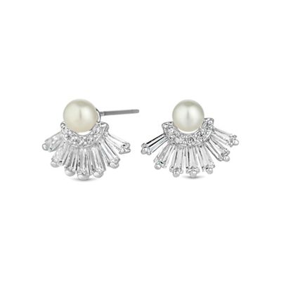 Silver pearl fringe stud earring